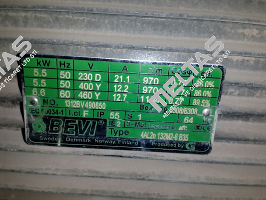 4AL2n 132M2-6 5,5kW 400/690V 50Hz 960rpm 6,6kW  Bevi