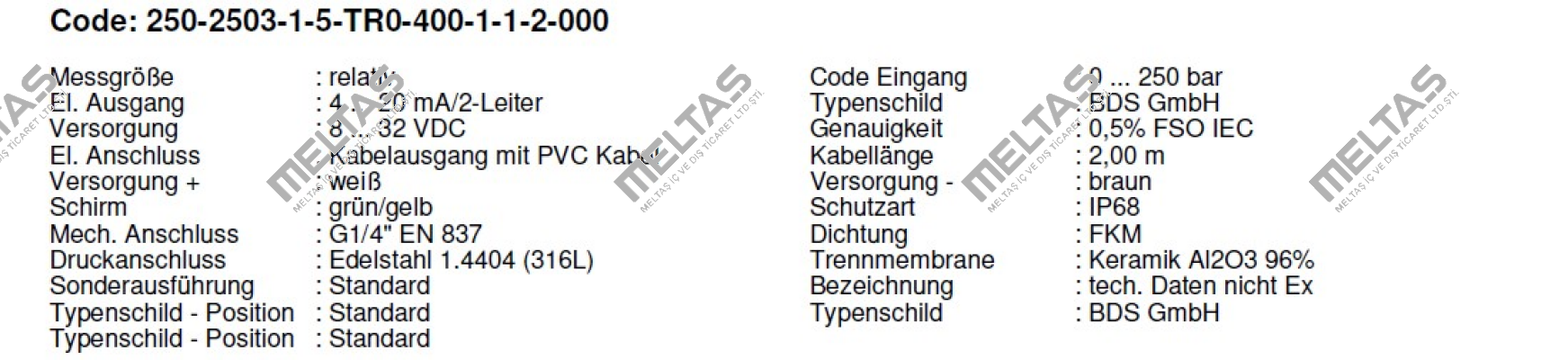 250-2503-1-5-TR0-400-1-1-2-000 DMK 331  Bd Sensors