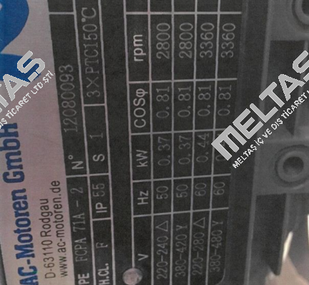 P/N: AC07A2100001-P-V031461 Type: FCPA 71 A 2  AC Motoren