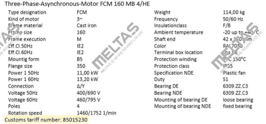 FCM 160 MB 4/HE  (IE2AC16MB400) ALTERNATIVES : PDM-4-B5-11-160M-G-Z1 or EDM-4-B5-11-160M-G-Z1 AC Motoren