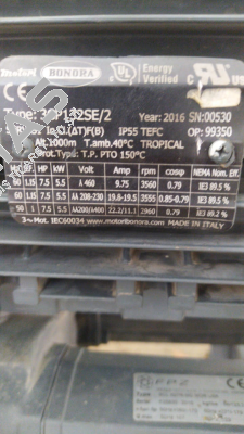 (4051+0099)GR.132 - 2 POLI  - 7.5 HP (5.5 kW) 200/400V 50Hz  208-230/460V 60Hz Bonora