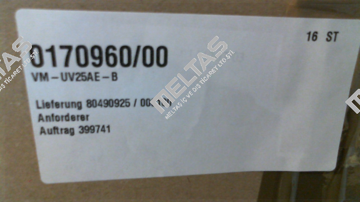 P/n: 0170960/00, Type: VM-UV25AE-B Vahle