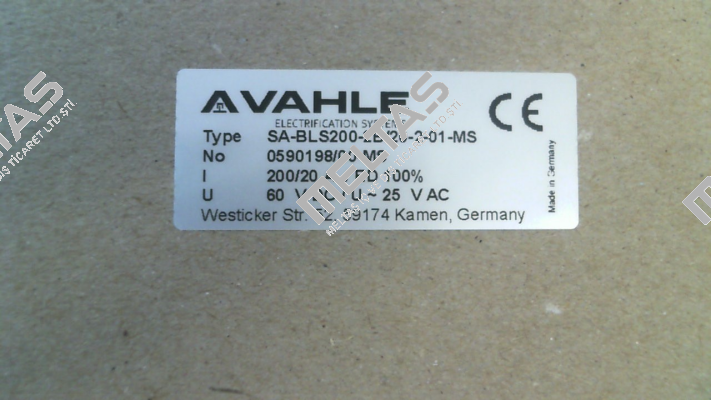 SA-BLS200-2B/20-2-01-MS (p/n 0590198/00-MS) Vahle