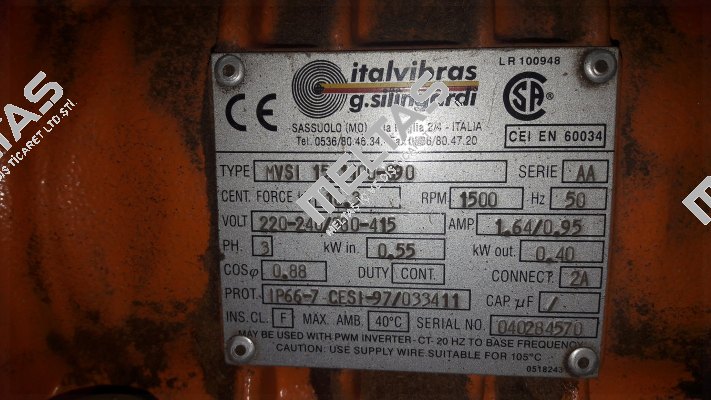 MVSI 15/1100-S90 obsolete, replace,emt MVSI 15/1100-S02  Italvibras
